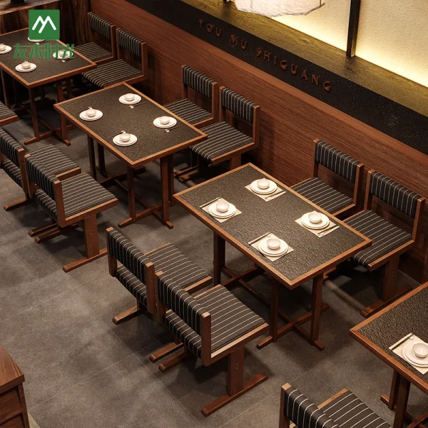 Factory Wholesale High-End Solid Wood Dining Furniture Set, Customizable Booth Sofa Seating, Table, and Chair