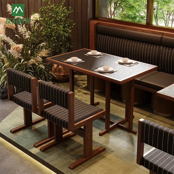 Factory Wholesale High-End Solid Wood Dining Furniture Set, Customizable Booth Sofa Seating, Table, and Chair