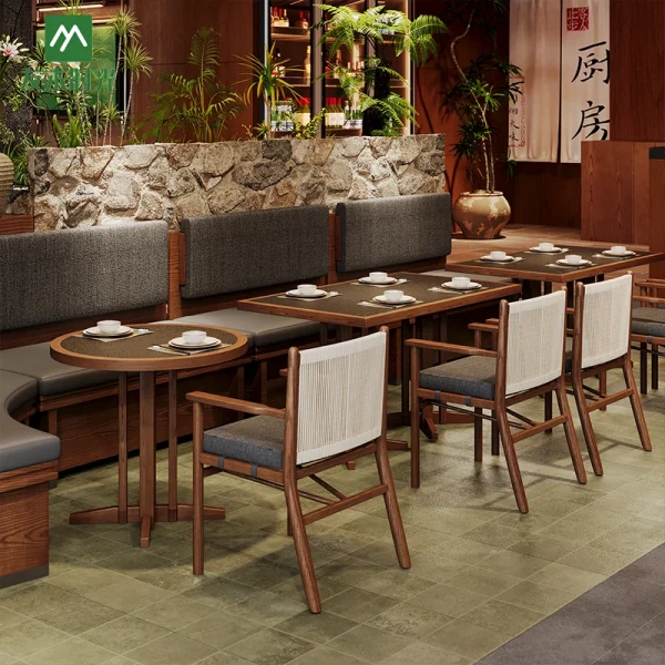 Factory One-Stop Custom Restaurant Furniture  – Including Solid Wood Restaurant Table, Chair, Booth Seating
