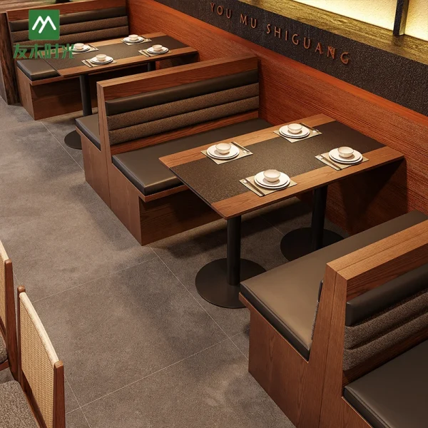 Factory-Direct Warm Wood Grain Solid Wood Dining Table and Chair Sets, Booth Seating, and Sofas for Restaurants and Cafes – Support Customization
