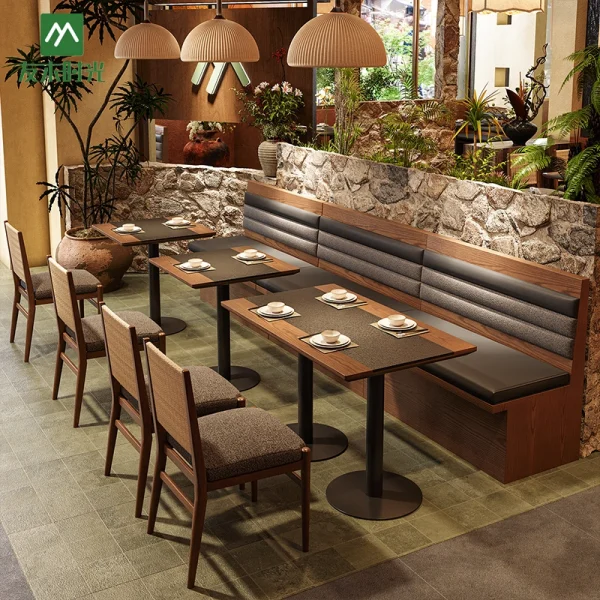Factory-Direct Warm Wood Grain Solid Wood Dining Table and Chair Sets, Booth Seating, and Sofas for Restaurants and Cafes – Support Customization