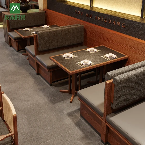 Factory One-Stop Custom Restaurant Furniture  – Including Solid Wood Restaurant Table, Chair, Booth Seating