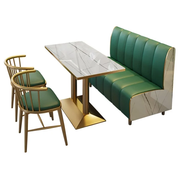 Supplier Wholesale Light Luxury Commercial Restaurant Furniture Set – Includes Wooden Booth Sofas, Metal Dining Tables, and Chairs