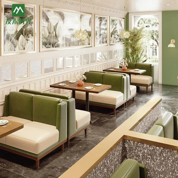 Custom Fresh-Style Themed Restaurant Furniture in Olive Green, Luxurious and Comfortable – One-Stop Restaurant Furniture Factory