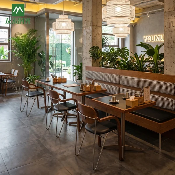 Custom Modern Minimalist Restaurant Furniture Set with Booth Seating, Wooden Tables, and Chairs – One-Stop Restaurant Furniture