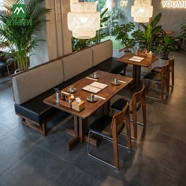 Factory-supplied High-end Restaurant Furniture, Including Booth Sofas, Dining Tables, and Chairs, Suitable for Cafés, Tea Rooms, and Casual Dining Spaces.
