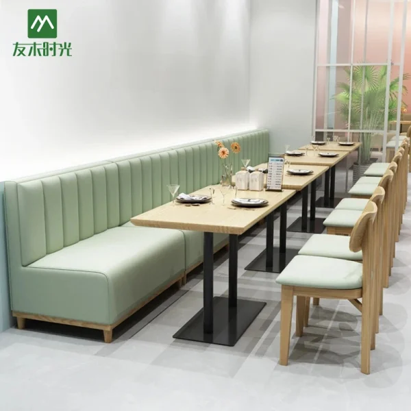 Factory Wholesale Minimalist Commercial Restaurant Table and Chair Set – Includes Leather-Upholstered Booth Sofas