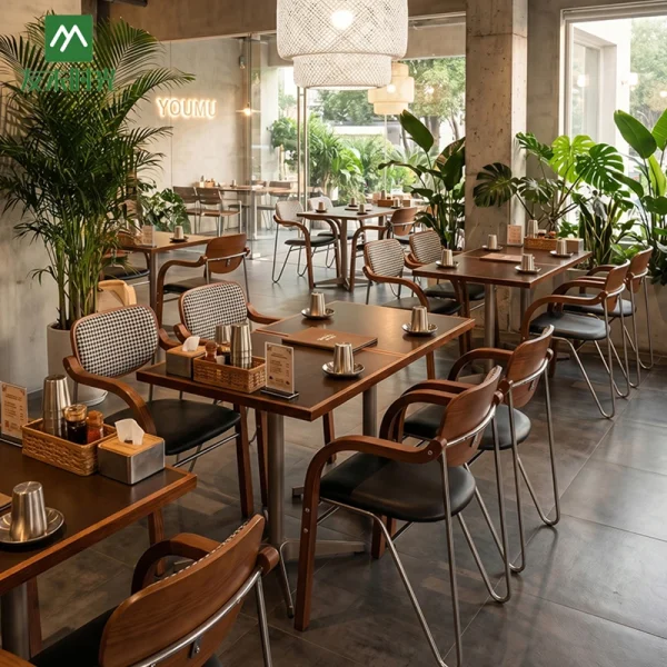 Custom Modern Minimalist Restaurant Furniture Set with Booth Seating, Wooden Tables, and Chairs – One-Stop Restaurant Furniture