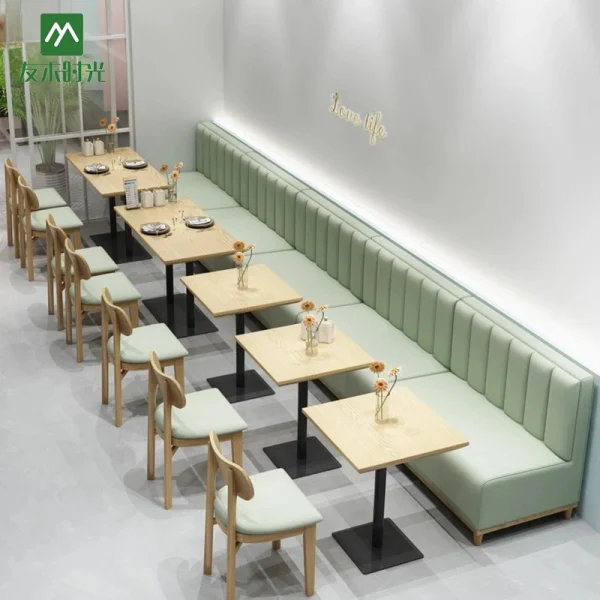 Factory Wholesale Minimalist Commercial Restaurant Table and Chair Set – Includes Leather-Upholstered Booth Sofas