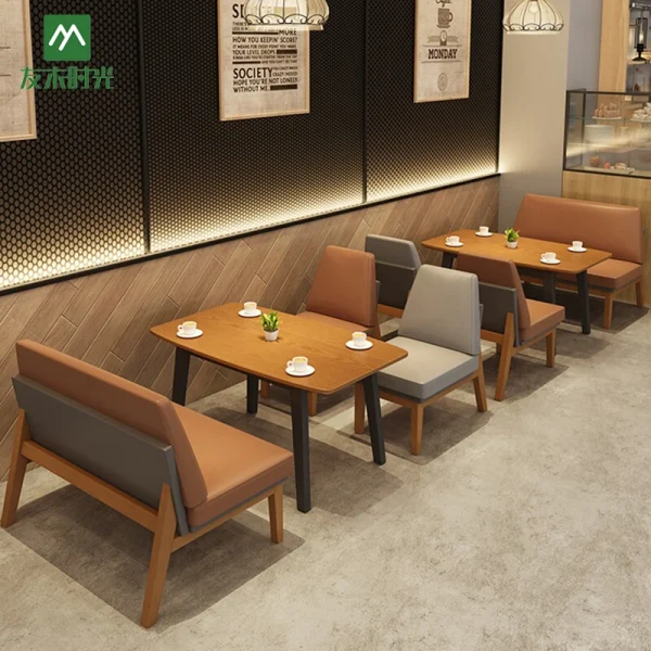 Custom Modern Solid Wood Furniture Set for Milk Tea Shop, Cafe, Restaurant – Supports Restaurant Space Planning