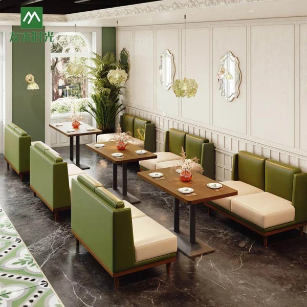Custom Fresh-Style Themed Restaurant Furniture in Olive Green, Luxurious and Comfortable – One-Stop Restaurant Furniture Factory
