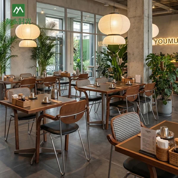 Custom Modern Minimalist Restaurant Furniture Set with Booth Seating, Wooden Tables, and Chairs – One-Stop Restaurant Furniture