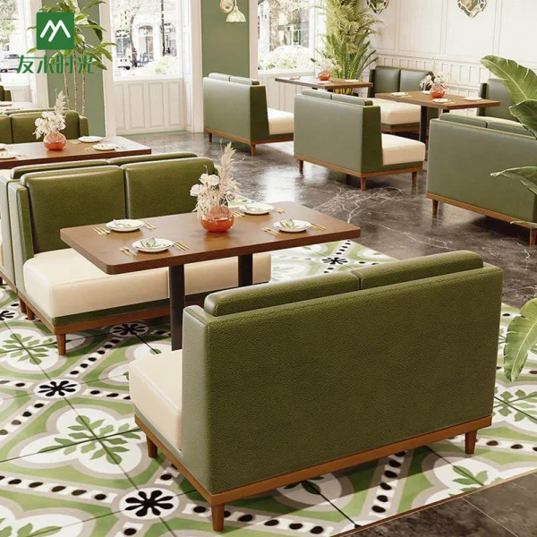 Custom Fresh-Style Themed Restaurant Furniture in Olive Green, Luxurious and Comfortable – One-Stop Restaurant Furniture Factory