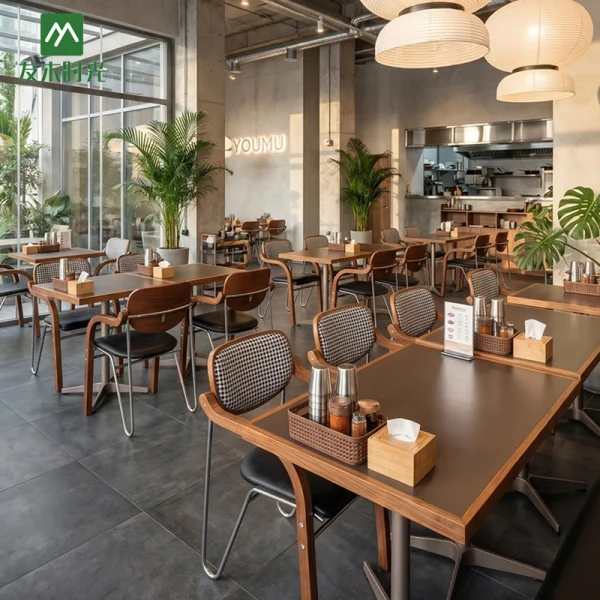 Custom Modern Minimalist Restaurant Furniture Set with Booth Seating, Wooden Tables, and Chairs – One-Stop Restaurant Furniture