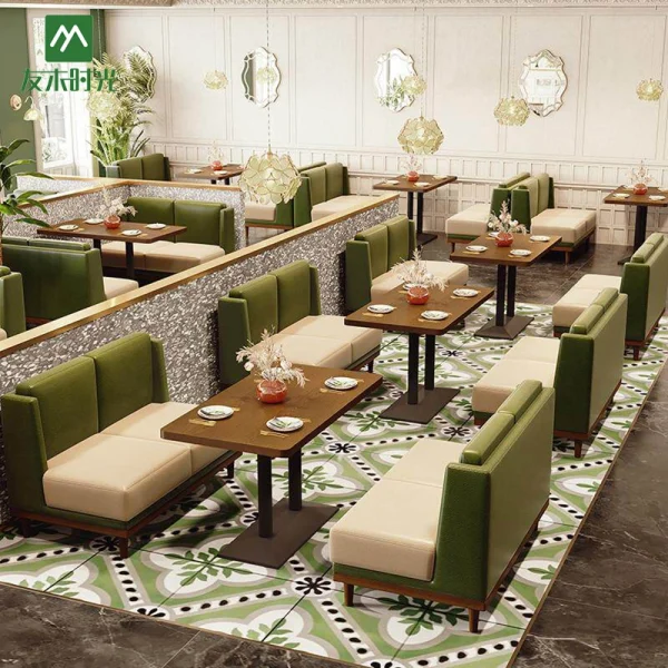 Custom Fresh-Style Themed Restaurant Furniture in Olive Green, Luxurious and Comfortable – One-Stop Restaurant Furniture Factory