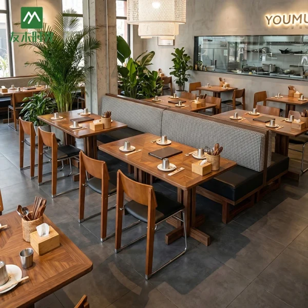 Factory-supplied High-end Restaurant Furniture, Including Booth Sofas, Dining Tables, and Chairs, Suitable for Cafés, Tea Rooms, and Casual Dining Spaces.