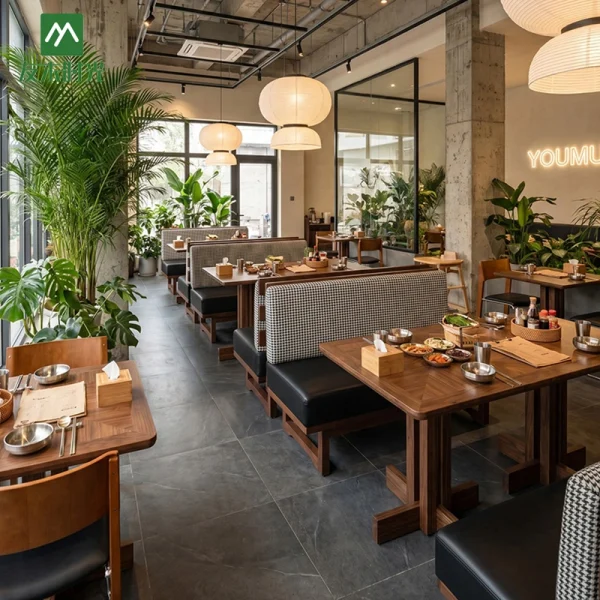 Factory-supplied High-end Restaurant Furniture, Including Booth Sofas, Dining Tables, and Chairs, Suitable for Cafés, Tea Rooms, and Casual Dining Spaces.