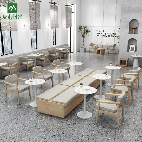 Factory One-stop Custom Commercial Furniture, Solid Wood Tables, Chairs, and Booth Sofas for Cafes, Milk Tea Shops, and Other Restaurants