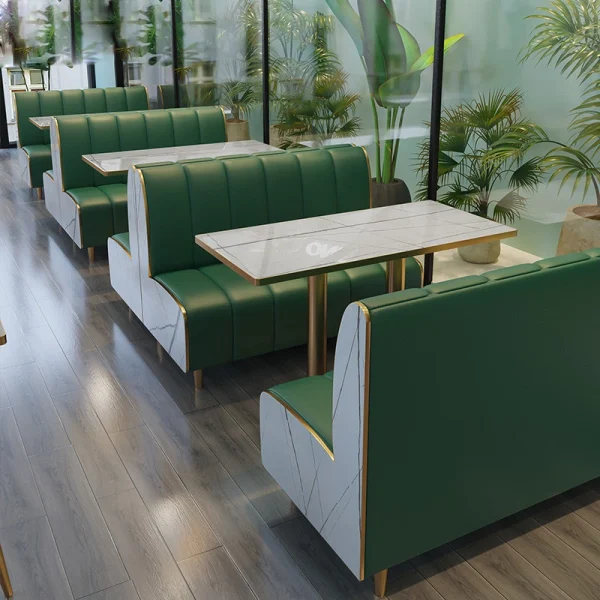 Supplier Wholesale Light Luxury Commercial Restaurant Furniture Set – Includes Wooden Booth Sofas, Metal Dining Tables, and Chairs
