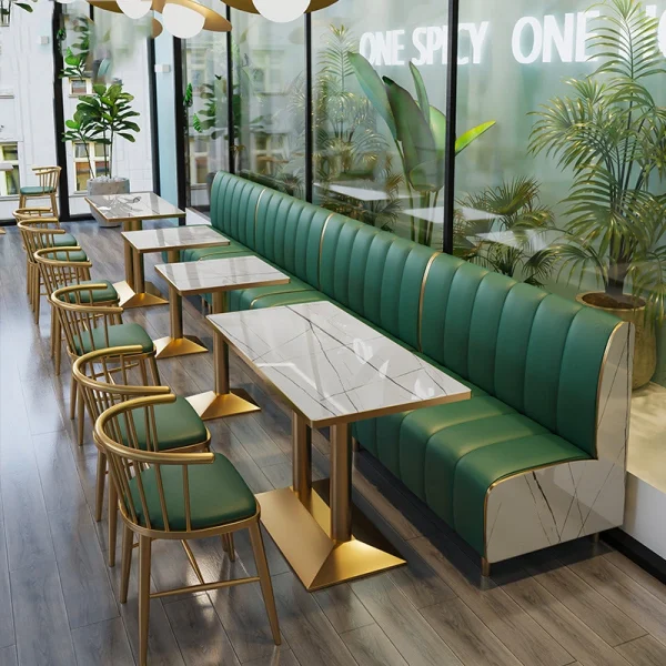 Supplier Wholesale Light Luxury Commercial Restaurant Furniture Set – Includes Wooden Booth Sofas, Metal Dining Tables, and Chairs