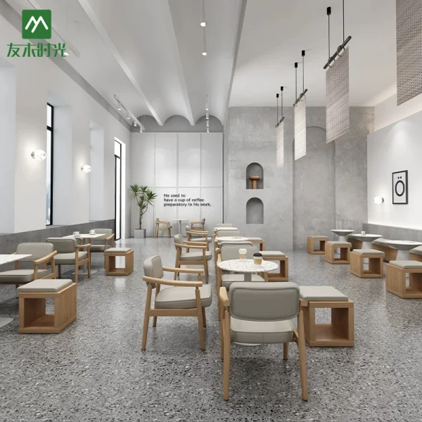 Factory One-stop Custom Commercial Furniture, Solid Wood Tables, Chairs, and Booth Sofas for Cafes, Milk Tea Shops, and Other Restaurants