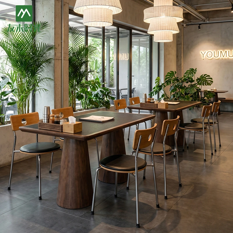 Factory Supply Stylish Restaurant Furniture Set – Wooden Booth Tables, Metal Dining Tables, and Chairs Set - Image 2