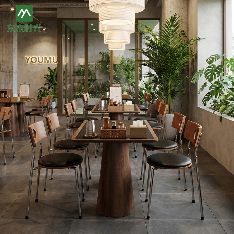 Factory Supply Stylish Restaurant Furniture Set – Wooden Booth Tables, Metal Dining Tables, and Chairs Set - Image 3