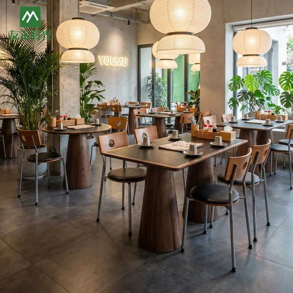 Factory Supply Stylish Restaurant Furniture Set – Wooden Booth Tables, Metal Dining Tables, and Chairs Set