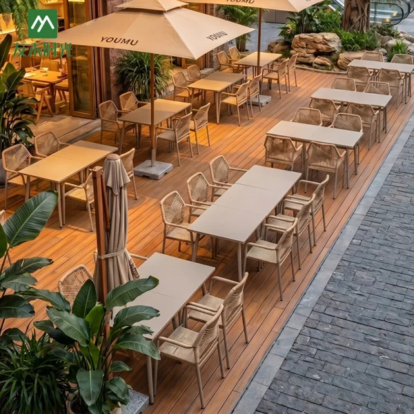 Minimalist Commercial Outdoor Restaurant Tables and Chairs; Metal Construction with Waterproof Materials – Restaurant Outdoor Furniture Supplier