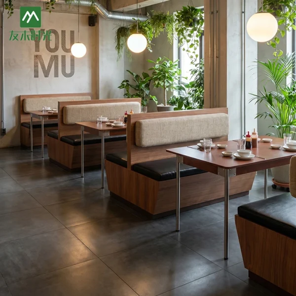 Factory Bulk Custom Commercial Restaurant Furniture Sets for Minimalist Restaurant and Cafe (Including Booth Seating, Tables, and Chairs)