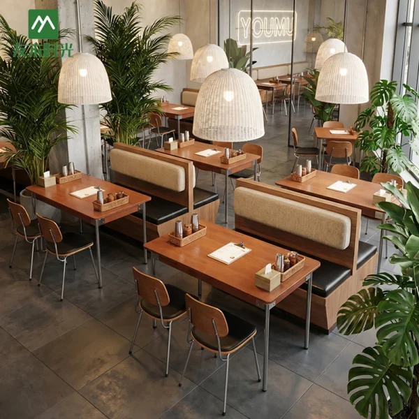 Factory Bulk Custom Commercial Restaurant Furniture Sets for Minimalist Restaurant and Cafe (Including Booth Seating, Tables, and Chairs)