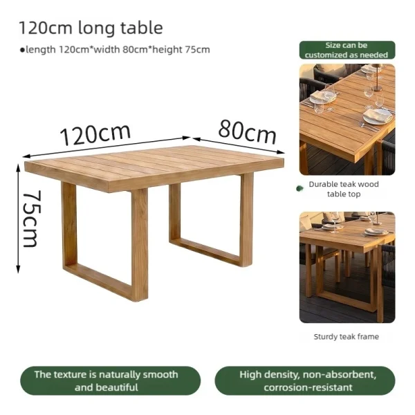 Custom Outdoor Restaurant Furniture, Seaside Outdoor Furniture: Waterproof and Easy-to-Clean Teak Table and Chair Set