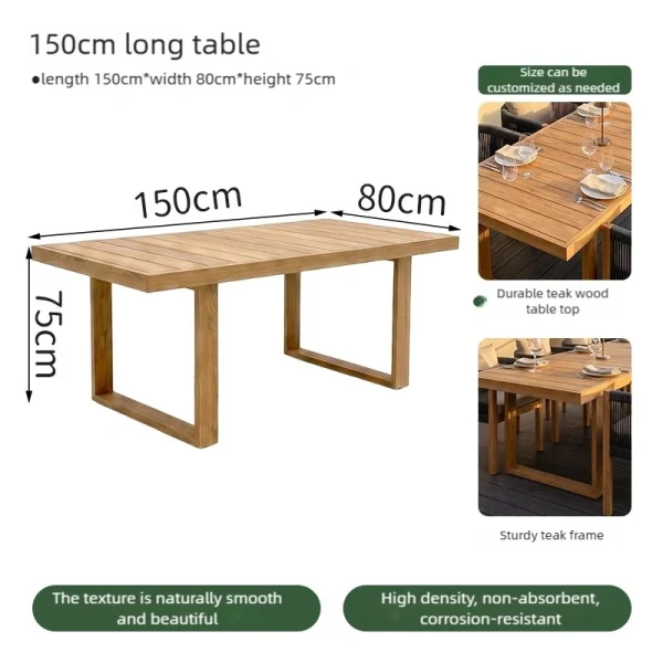 Custom Outdoor Restaurant Furniture, Seaside Outdoor Furniture: Waterproof and Easy-to-Clean Teak Table and Chair Set