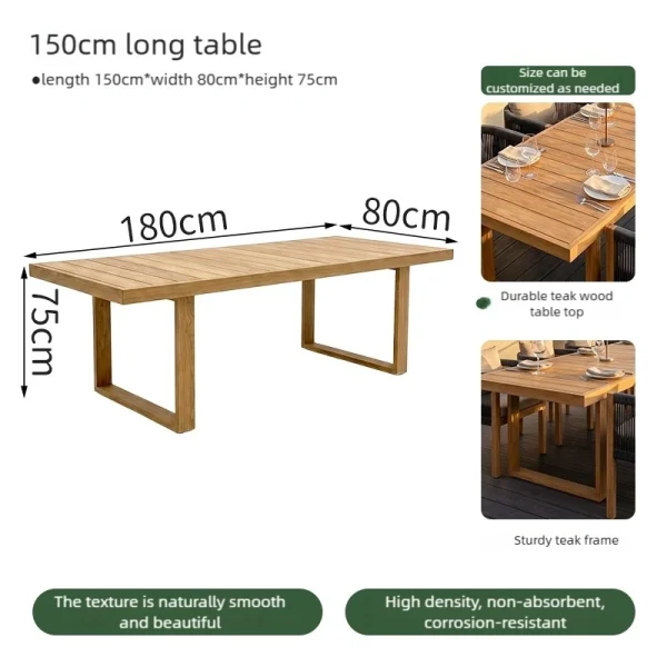 Custom Outdoor Restaurant Furniture, Seaside Outdoor Furniture: Waterproof and Easy-to-Clean Teak Table and Chair Set