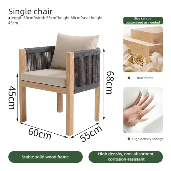 Custom Outdoor Restaurant Furniture, Seaside Outdoor Furniture: Waterproof and Easy-to-Clean Teak Table and Chair Set