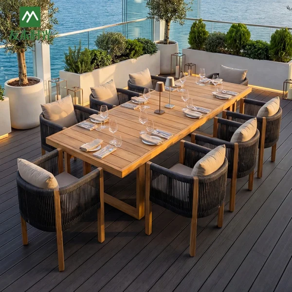 Custom Outdoor Restaurant Furniture, Seaside Outdoor Furniture: Waterproof and Easy-to-Clean Teak Table and Chair Set