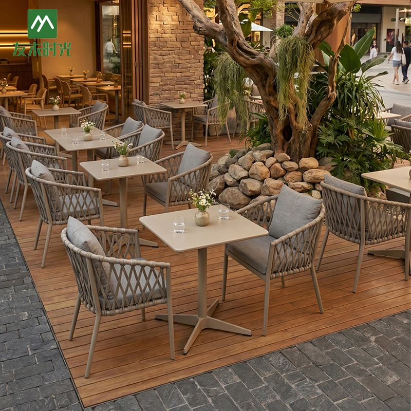 Factory Direct Outdoor Table and Chair for Restaurant and Hotel – Commercial-Grade Aluminum and Rope-Woven Outdoor Restaurant Furniture
