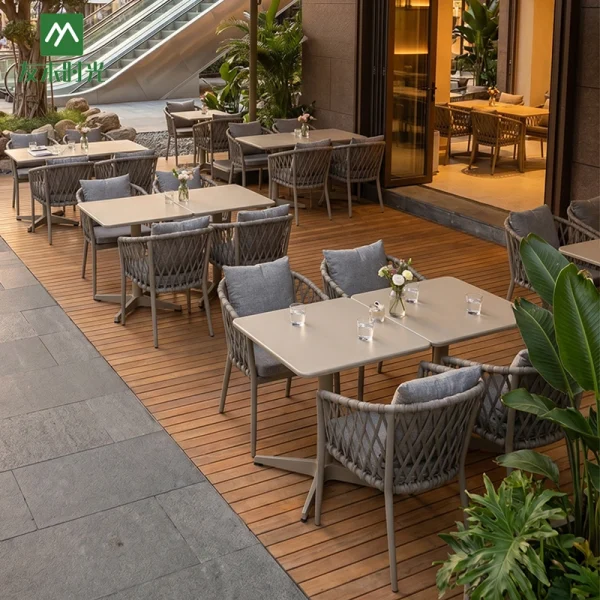 Factory Direct Outdoor Table and Chair for Restaurant and Hotel – Commercial-Grade Aluminum and Rope-Woven Outdoor Restaurant Furniture