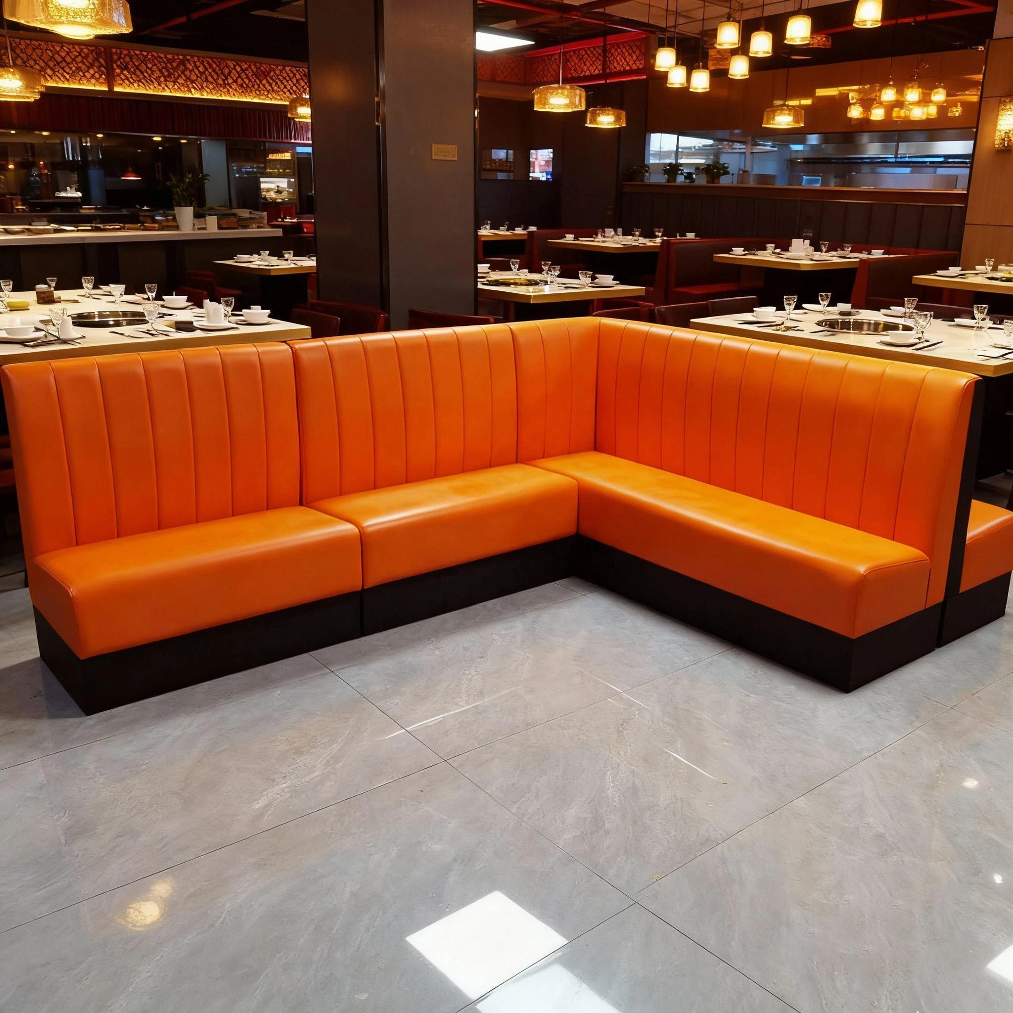L shaped booth