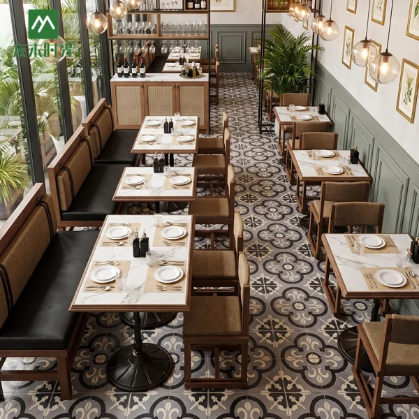 Custom Restaurant Furniture Set | Sintered Stone Dining Tables, Wooden Booths & Chairs for Cafes and Hotels
