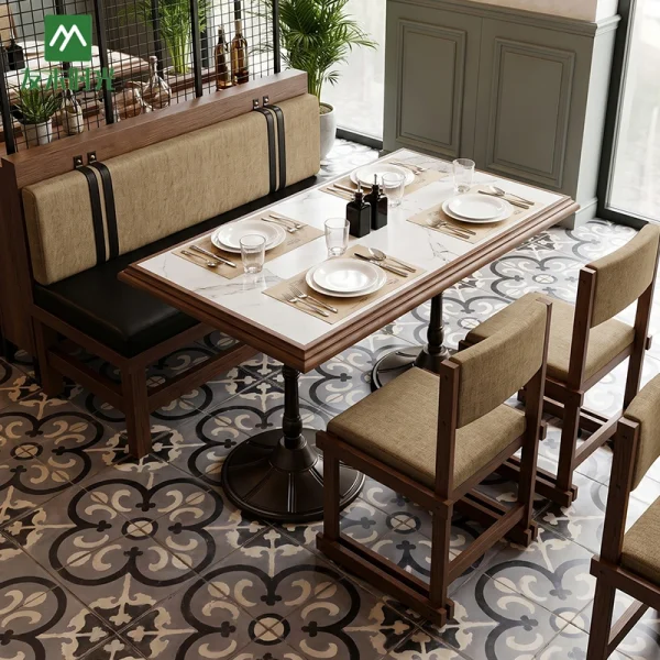 Custom Restaurant Furniture Set | Sintered Stone Dining Tables, Wooden Booths & Chairs for Cafes and Hotels