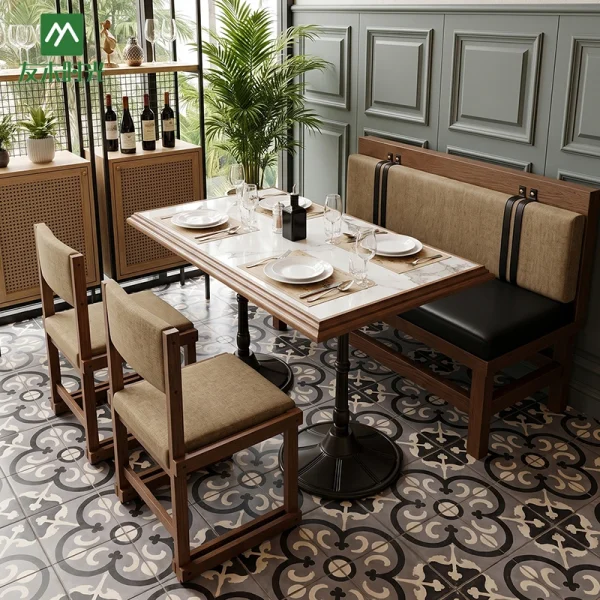 Custom Restaurant Furniture Set | Sintered Stone Dining Tables, Wooden Booths & Chairs for Cafes and Hotels
