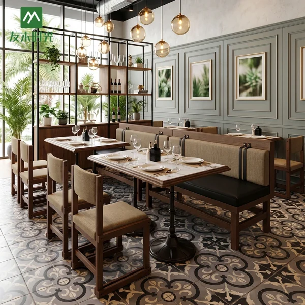 Custom Restaurant Furniture Set | Sintered Stone Dining Tables, Wooden Booths & Chairs for Cafes and Hotels