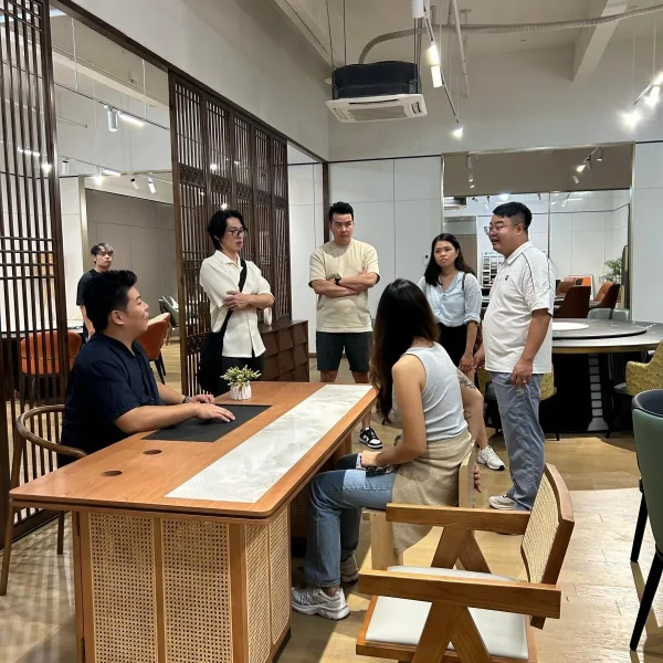 customer selecting restaurant furniture
