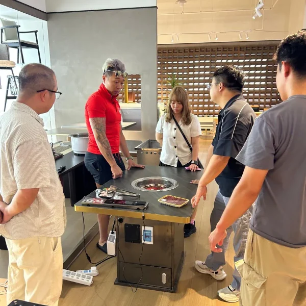 customer selecting restaurant furniture