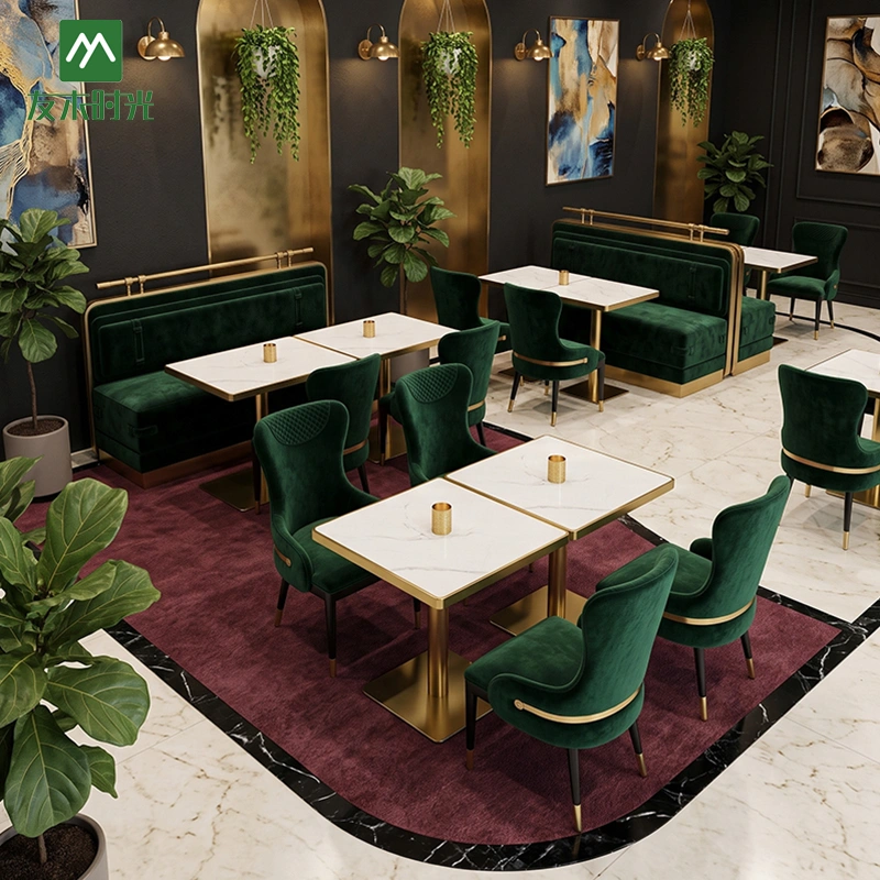 Luxury Restaurant Booths with Velvet Upholstery and Metal Tables - Image 2