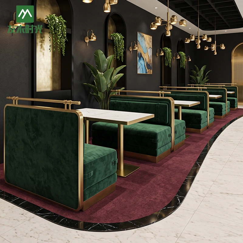 Luxury Restaurant Booths with Velvet Upholstery and Metal Tables - Image 5
