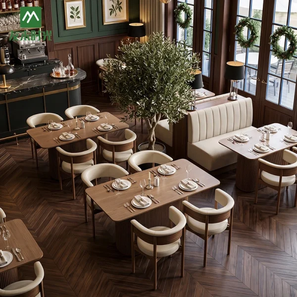 Upholstered Restaurant Booths, Chairs and Wooden Table – Direct Factory Supply