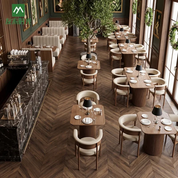 Upholstered Restaurant Booths, Chairs and Wooden Table – Direct Factory Supply