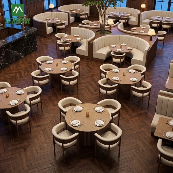 Upholstered Restaurant Booths, Chairs and Wooden Table – Direct Factory Supply